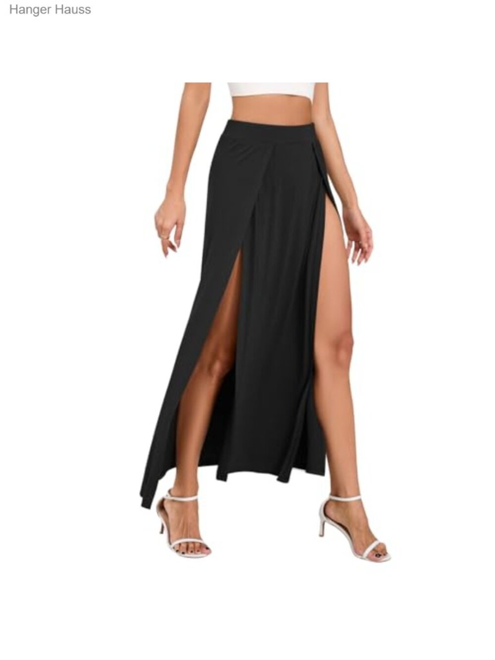 Double Slit Maxi Skirt - High Elastic Waist Flowy Long Split Skirt